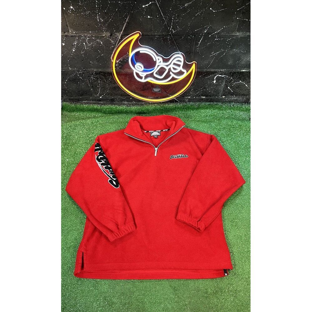 Vtg Southpole Fleece Pullover 1/4 Zip Red Mens Size LG‎ 90s 2000s Y2k Baggy
